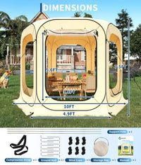 Garvee 10x10 Ft Outdoor All Weather Pop Up Tent, 6-8 Person Instant Tent Shelter, Rainproof Camping Sun Shelter Coldproof & Windproof for Patio, Backyard, Deck, Sports Events, Beige