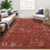 Garvee Vintage Distressed Area Rug 8x10 Living Room Rug Stain Resistant Large Bedroom Rug Non-Slip Throw Floor Carpet Indoor Traditional Dining Room Rug Boho Accent Rug for Home Office, Red - Terracotta/Red
