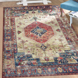 Garvee Area Rug 5x7 Vintage Rug Machine Washable Throw Rug for Bedroom Living Room Soft Thin Non Slip Floor Carpet Distressed Oriental Floorcover for Dining Room Home Office Decor, Brick Red - Cream/Red