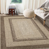 Garvee Bordered Natural 5x7 Area Rugs Braided Printed Throw Rug with Non-Slip Backing, Modern Bordered Accent Carpet, Foldable Low Pile Floor Cover for Bedroom, Living Room - Natural