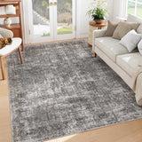 Garvee Dark Grey Large Area Rug 10x13 Non-Slip Backing Vintage Distressed Rug, Machine Washable Pearl Velvet Soft Floor Carpet, Low Pile Foldable Rug for High Traffic Areas In Living Room, Bedroom - Dark Gray