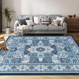 Garvee Area Rugs 5x7 for Living Room, Machine Washable Rugs Floor Carpet for Bedroom, Non-Shedding Vintage Rugs for Indoor High Traffic Areas, Low Pile Non-Slip Rug for Dining Room Office Home Decor - Blue