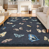 Garvee Area Rug 6x9, No Slip Washable Butterfly Pattern Rug for Living Room Bedroom Dining Room, Black, Low-Pile Design - Black