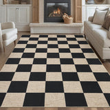 Garvee 9x12 Checkered Easy Jute Rugs Non-Slip Backing Machine Washable Large Rugs Black for Bedroom Patio Dining Room Backyard - Black-Checkerboard-1
