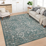 Garvee Washable Rugs Dark Blue 9x12 Rug for Living Room Vintage Rug Non Slip Large Area Rug Soft Non Shedding Throw Rugs Stain Resistant Carpet for Bedroom Office Dining Room Nursery - Dark Blue