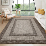 Garvee Bordered Camel 9x12 Living Room Rug Large Washable Rug Non Slip Boho Accent Braided Print Carpet Indoor Throw Floor Cover Farmhouse Rustic Area Rug Bohemian Border Carpet for Bedroom Home Decor - Camel