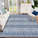 Garvee 5x7 Area Rug for Living Room, Machine Washable Area Rugs, Boho Distressed Rugs for Bedroom, Under Dinning Table Stain Resistant Rug s, Non-Shedding Non-Slip Indoor Floor Carpet for Home - Blue