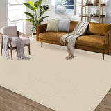 Garvee 8x10 Area Rug Machine Washable Rug Modern Solid Textured Area Rug Stain Resistant Non-Slip Accent Rug Contemporary Woven Floor Cover Farmhouse Carpet Rug for Living Room Decor, Cream - Beige