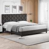 Garvee King Size Platform Bed Frame with Upholstered Headboard, Fabric Upholstered Bed Frame with Adjustable Headboard, Bed Frame with Diamond Pattern and Soft Fabric, Wood Slat Support, Grey - Light Grey