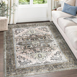 Garvee Area Rug for Living Room, Indoor Machine Washable Rug for Bedroom Vintage Boho Rug Dinning Room Floor Carpet Non-Slip Backing Rugs Soft Low-Pile Office Rug, 5x7, Brown - Brown