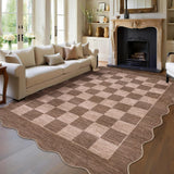 Garvee Bedroom Rugs 10x13 Washable Modern Checkered Rug Non Slip Low Pile Carpet Pet Friendly Living Room Nursery Office - Brown
