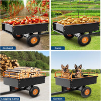 Garvee Heavy Duty ATV Trailer Steel Dump Cart 750 LBS Load 15 Cu Ft Volume Reinforced Steel Removable Sides 16" Air Tires Garden Utility