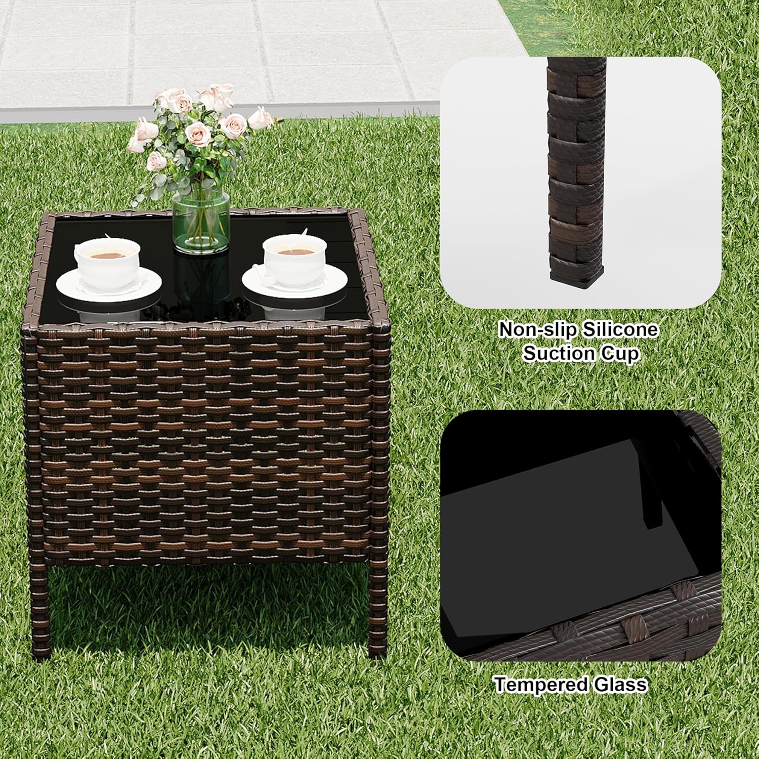 Garvee Patio Porch Furniture Sets 3 Pieces PE Rattan Wicker Chairs with Table Outdoor Garden Furniture Sets