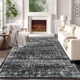Garvee Area Rug 5x7 Non-Slip Faux Wool Vintage Distressed Rug for Living Room Bedroom Dining Room Black - Black