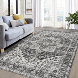Garvee 8x10 Area Rug Vintage Distressed Machine Washable Area Rug for Living Room Bedroom Traditional Medallion Non-Slip Stain Resistant Accent Rug Carpet for Home Decor Floor Decoration, Grey - Gray
