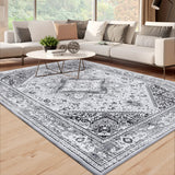 Garvee Washable Area Rug 8x10 Large Bohemian Rugs Oriental Rug Medallion Rug Non-Slip Stain-Resistant Rug, Grey Floral Pattern Vintage Rug for Living Room Bedroom Home Office,8x10 - Gray