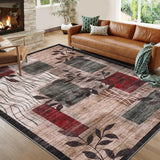 Garvee Modern Floral Red/Green 5x7 Area Rug Washable Patchwork Non-Slip Soft Abstract Carpet for Living Room Bedroom - Red/Green