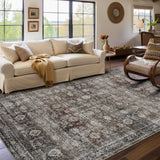 Garvee Oriental Retro Red 8x10 Machine Washable Area Rugs Large Vintage Printed Accent Rugs, Non-Slip Farmhouse Distressed Indoor Floor Carpet, Non-Shedding Low Pile Living Room Rugs for Bedroom, Office - Retro Red