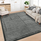 Garvee Area Rug 5x7 Geometric Rug Dark Grey, Washable, Non Slip, Soft, Low Pile, Ultra Thin for Living Room Bedroom Dining Room - Dark Gray