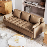 Garvee Sofa Couch Faux Leather 3-Seater Sofas with Hand Stitched Comfortable Cushion, Modern Design with Gold Metal Legs and Lift-Up Storage for Living Room - Light Brown - Light Brown