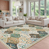 Garvee Floral 8x10 Beige and Taupe Area Rug Machine Washable Rug for Living Room Moroccan Trellis Accent Rug Stain Resistant Non-Slip Carpet Farmhouse Vintage Distressed Floral Floor Cover for Home Decor - Beige/Taupe