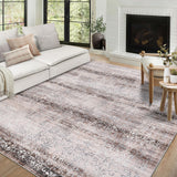 Garvee Washable Area Rugs 5x7 Rug Vintage Living Room Rugs Non Slip Bedroom Rug Damask Floral Rug Chenille Low Pile Thin Carpet Stain Resistant Non Shedding Throw Rugs for Dining Room Brown 5'x7' - Brown & Khaki