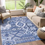 Garvee Washable Rug 5x7 Boho Tribal Area Rug Large Vintage Patchwork Rug for Living Room Ultra-Thin Colorful Rugs for Bedroom Floral Printed Carpet Oriental Distressed Low Pile Rug Aesthetic Rug Blue - Blue