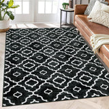Garvee Washable Rug 8x10 Large Living Room Rug Boho Rug Modern Geometric Area Rugs for Bedroom Distressed Office Floor Carpet Low Pile Non Slip Dining Room Area Rugs Farmhouse Rug Black Trellis Rug - Black