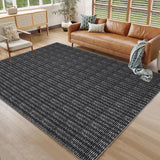 Garvee Modern Black 8x10 Washable Area Rug – Low-Pile, Non-Slip, Non-Shedding Braided Print Carpet for Living Room, Bedroom, Nursery, or Playroom - Black
