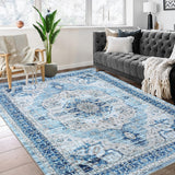 Garvee 9x12 Area Rugs Machine Washable Rug No Shedding Low Pile Carpet Area Rugs for Living Room Bedroom Dining Room Kitchen Entrance Home Office Indoor Rugs Blue - Blue