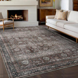 Garvee Oriental Brown 10x13 Large Area Rugs  Vintage Living Room Rugs with Non-Slip Backing, Machine Washable Oriental Distressed Floor Carpet, Stain-Resistant Foldable Low Pile Rugs for Bedroom, Office - Brown