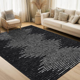 Garvee 8x10 Washable Area Rug Black-Middle Striped Modern Striped Rug for Living Room Bedroom Office Nursery - Black-Middle Striped