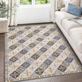Garvee Area Rug 8x10, Machine Washable Rugs Soft Living Room Rugs Moroccan Trellis Print Area Rug Non Slip Indoor Floor Carpet for Bedroom Nursery Kitchen, Brown - Brown & Khaki