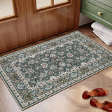 Garvee Small Washable Rug 2 x 3 Entryway Doormat Vintage Indoor Area Rug Non-Slip Kitchen Sink Rug Stain Resistant Boho Floor Carpet for Entrance Laundry Bedroom - Gray Green