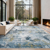Garvee Blue Yellow Kitchen Modern Home Decor Area Rug Soft Non Shedding 9x12 Bordered Floorcover - Blue Yellow