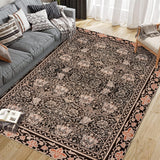 Garvee Area Rug Vintage Floral Printed Non-Slip Low Pile Machine Washable Carpet for Living Room Bedroom Laundry Dining Farmhouse Brown 10x13Ft - Brown