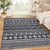 Garvee Soft 8' x 10' Area Rug, Anti Slip, Washable, Pet Friendly, Boho Modern Carpet for Living Room Bedroom, Black - Black