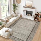 Garvee Scalloped Washable Rug 8x10 Brown Non Slip Soft Low Pile Area Rug for Living Room Bedroom Nursery Dining Room - Brown
