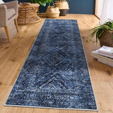 Garvee Washable Runner Rug 2x8 Vintage Blue Non Slip Low Pile Soft Throw Floor Cover for Living Room Bedroom Hallway - Navy Blue