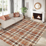 Garvee Plaid Orange 5x7 Machine Washable Area Rug Modern Print Decorative Plaid Rug with Rubber Backing Low Pile Irregular Plaid Rugs Foldable Carpet for Living Room Bedroom Study Room - Orange