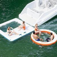 Garvee Inflatable Floating Dock 8 ft Round With 6 ft Central Hammock, Heavy Duty PVC, Pool Beach Ocean, Blue