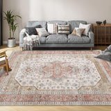 Garvee Washable Floral Print Area Rug, 5x7 Traditional Vintage Boho Indoor Carpet, Non-Shedding Low Pile Floor Mat with Non-Slip Rubber Backing for Bedroom Living Room Dining Room Office, Beige - Brown & Khaki