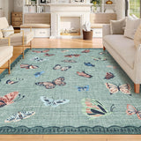 Garvee Area Rug 9x12, No Slip Washable Butterfly Pattern Rug, Low-Pile Under Bed Carpet, Light Green for Living Room Bedroom Dining Room - Light Green