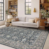 Garvee Washable Area Rugs Non-Slip Vintage Distress Large Rugs for Living Room Bedroom Dining Room Nursery Office Neutral Oriental Throw Thin Carpet - Dark Gray