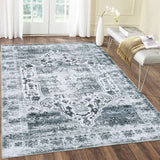 Garvee Vintage Rug 8x10 Distressed Area Rugs Machine Washable Rug Grey Indoor Floor Cover Carpet Rug Soft Velvet Mat Foldable Accent Rug for Living Room Bedroom Dining Room, 8' x 10', Grey - Gray