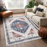 Garvee 8x10 Large Area Rugs For Living Room, Washable Low Pile Area Rug, Vintage distressed Throw Floorcover Indoor Non Slip, Rug For Bed Room Dining Room Indoor, Blue - Blue