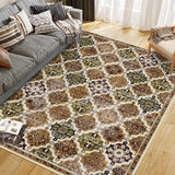 Garvee Boho Floral Checkerboard Washable Area Rug for Bedroom Living Room, Non-Slip Brown 9x12Ft - Brown