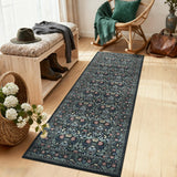 Garvee Washable 2x6 Runner Area Rug Non-Slip Low Pile Stain Resistant Soft Carpet Vintage Boho Floral Dark Black for Hallway Kitchen Bedroom Laundry Bathroom - Dark Black