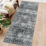 Garvee 2x6 Non Slip Washable Kitchen Runner Rug Vintage Boho Indoor Carpet Dark Grey - Dark Gray