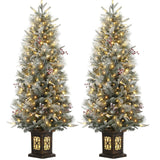 Garvee 4.5ft Pre-Lit Snow Flocked Christmas Tree with 200 LED Lights, Artificial Potted Xmas Tree with 8 Lighting Modes, Faux Berries, Christmas Tree for Holiday Decor, Yard, Home - 2 Pack - Antique Urn-2 Pack